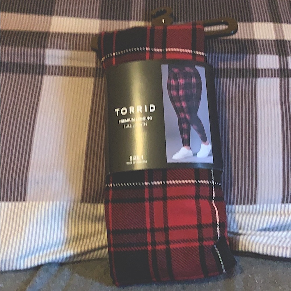 Red plaid full length leggings